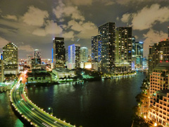 The Miami, Florida skyline at sunset