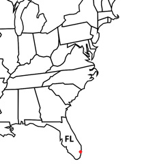 The location of Miami within the US state of Florida
